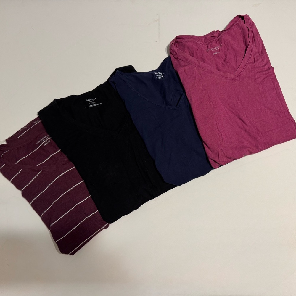 Set of Four V-Neck maternity tshirts in Black, Navy, stripe and pink